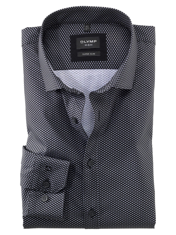 OLYMP No. Six super Slim Hemd Langarm Haifischkragen Muster blau 41 Schwarz, 41 Schwarz