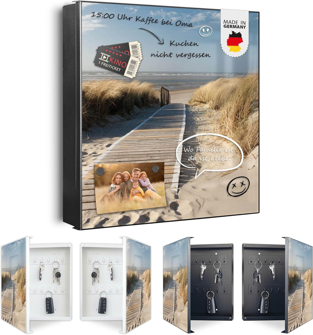 banjado Grosser Schlüsselkasten Glas - Schlüsselbox 30x30cm mit 50 Haken - Schlüsselkasten modern fü