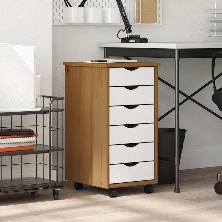vidaXL Rollschrank mit Schubladen Moss Honigbraun Massivholz Kiefer, Kommode, Schubladenschrank, Sch