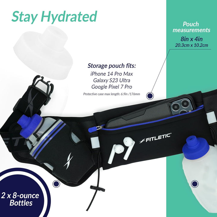 Fitletic Hydra 16oz Laufgürtel S/M Schwarz / Blau, S/M Schwarz / Blau