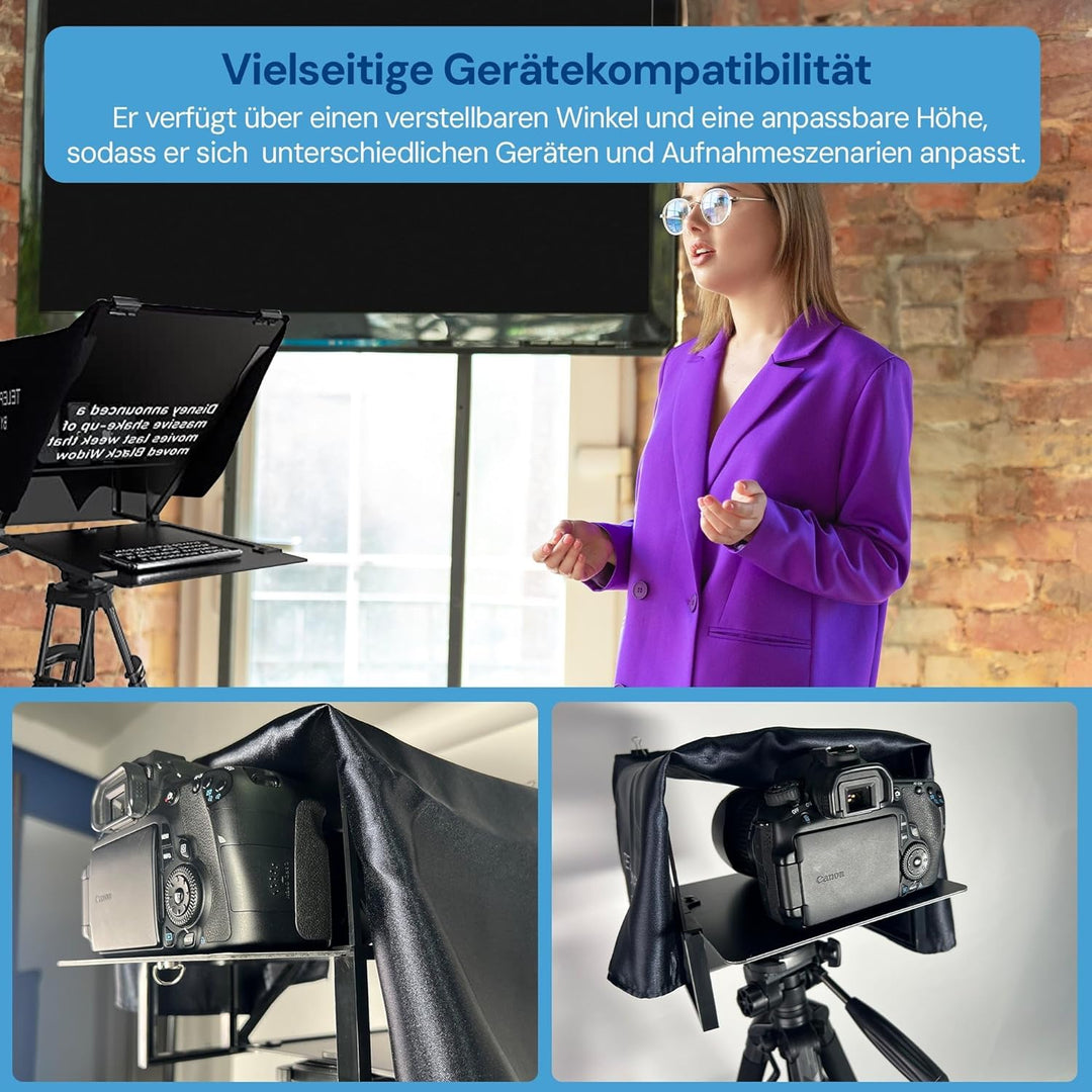 Leeventi Teleprompter 4.0 I Kompatibel mit iPhone, iPad, Android Smartphones, Foto- oder Videokamera