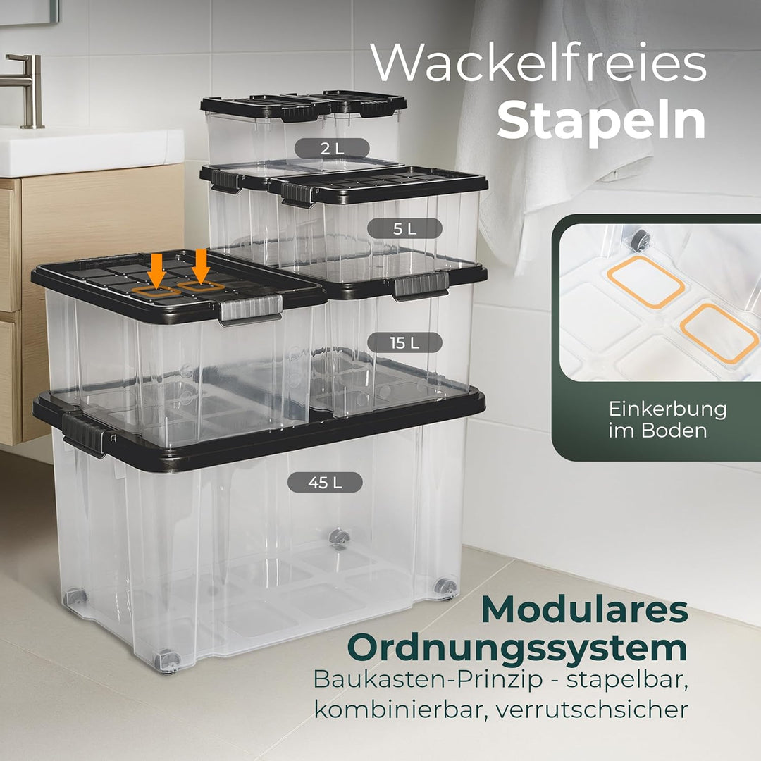 Novaliv 2x Unterbettkommode mit Rollen 28L Aufbewahrungsbox Deckel Anthrazit Nestbar stapelbare mit
