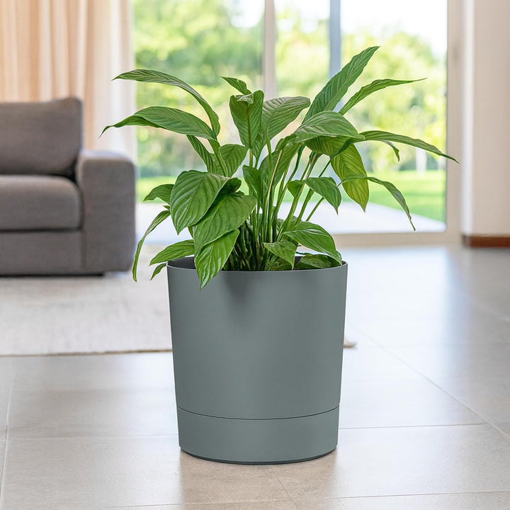 KONZEPT Blumentopf mit Untersetzer 38 cm - grosser Übertopf aus Kunststoff für Zimmerpflanzen, moder