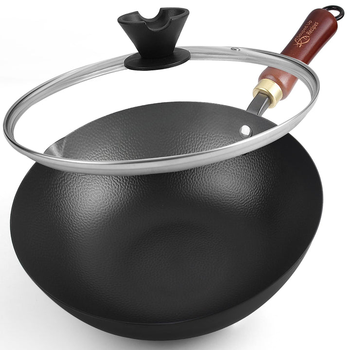 Souped Up Recipes 25,4 cm Wok aus Karbonstahl für Elektro-, Induktions- und Gasherde (Deckel und Ben