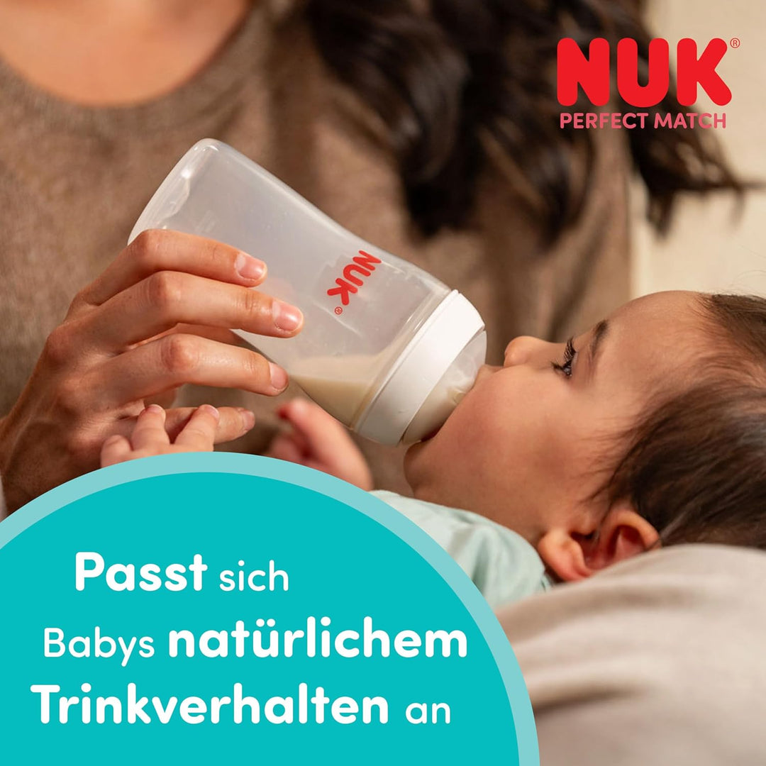 NUK Perfect Match Babyflaschenset | Ab 3 Monate | Passt sich dem Baby an |Temperature Control | Anti