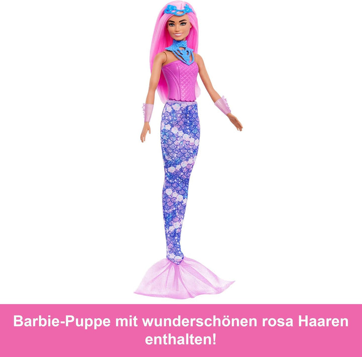 Barbie-Adventskalender mit Puppe und 24 Überraschungs-Accessoires mit Einhorn und Tieren, die Modepu