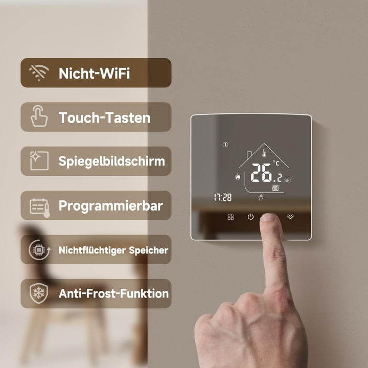 Beok Spiegelthermostat Heizungsthermostat Programmierbar Raumthermostat Digital Wandthermostat für W