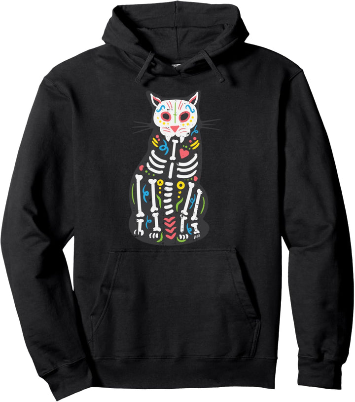Sugar Skull Cat Cinco De Mayo Calavera Dia De Los Muertos Pullover Hoodie