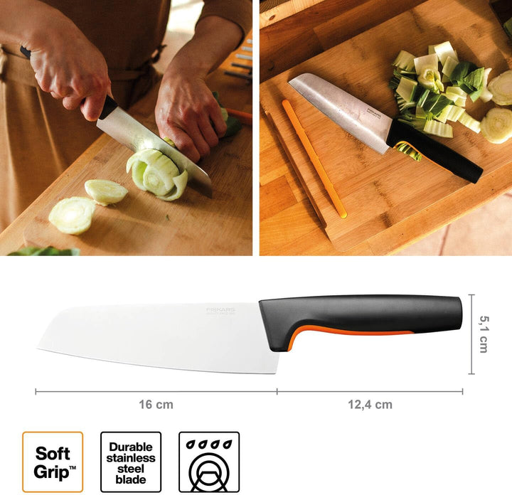 Fiskars Santoku Kochmesser, Functional Form, Gesamtlänge: 29 cm, Japanischer Edelstahl/Kunststoff, 1