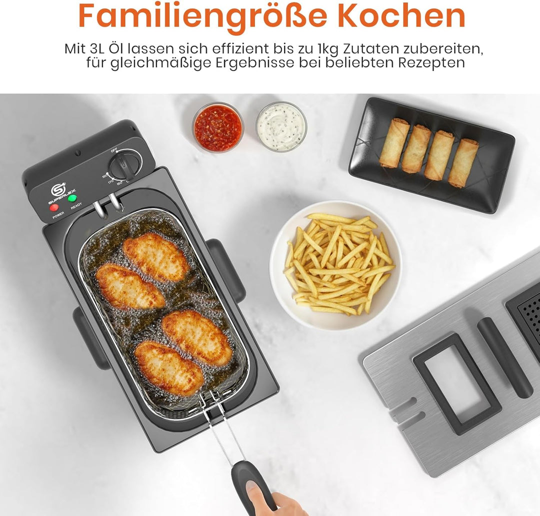 Fritteuse Elektrische 2000W Edelstahl Fritteuse mit Öl 3L Kapazität Antihaft Beschichtung Einstellba