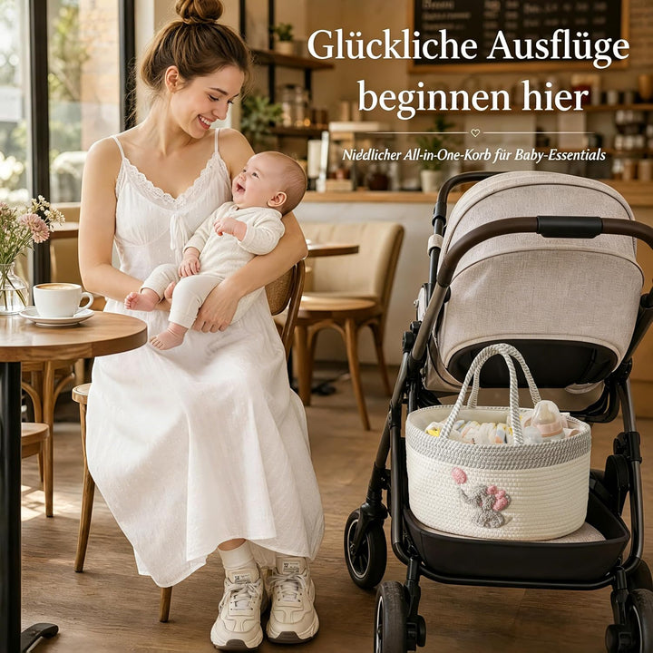 Geteilter Baumwollseil-Aufbewahrungskorb, Wickelkorb für Jungen, Organizer mit Griff, Windel-Organiz
