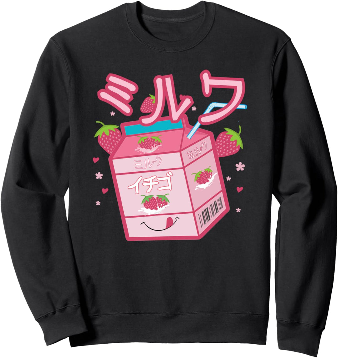 Sweet 90s Japanese Pink Strawberry Milk Shake Aesthetic Cute Sweatshirt