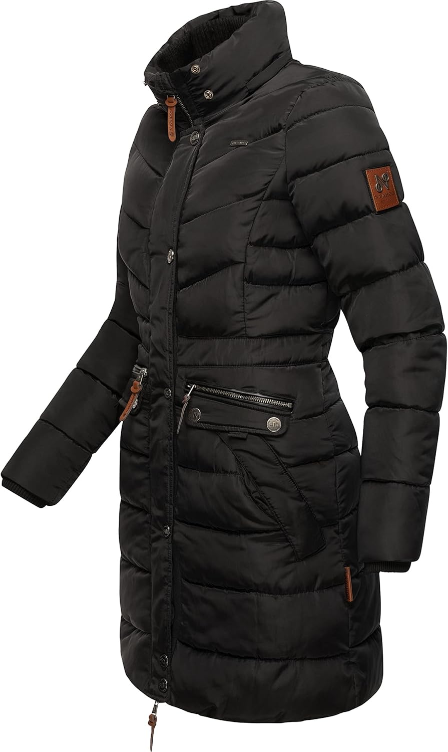 Navahoo Damen Wintermantel warmer Steppmantel lang mit abnehmbarer Kunstfell-Kapuze Paula XS-5XL M B