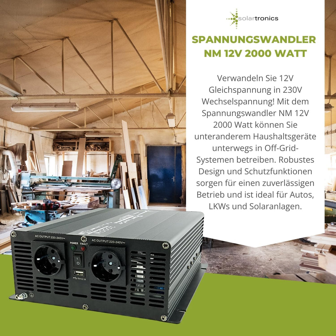 SOLARTRONICS Spannungswandler NM2000 12V 2000 Watt SCHWARZ - 4000 Watt Spitzenleistung - Wechselrich