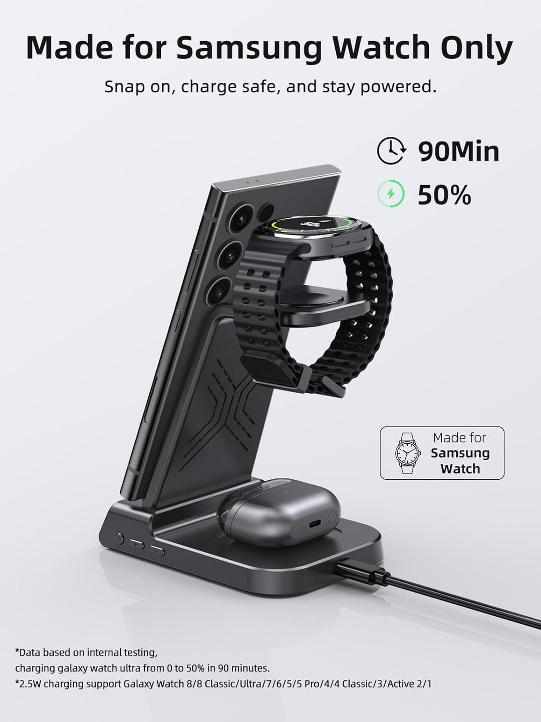 Wireless Charger für Samsung Galaxy S24 Ultra, Induktive ladestation für Samsung Watch 6, 3 in 1 lad