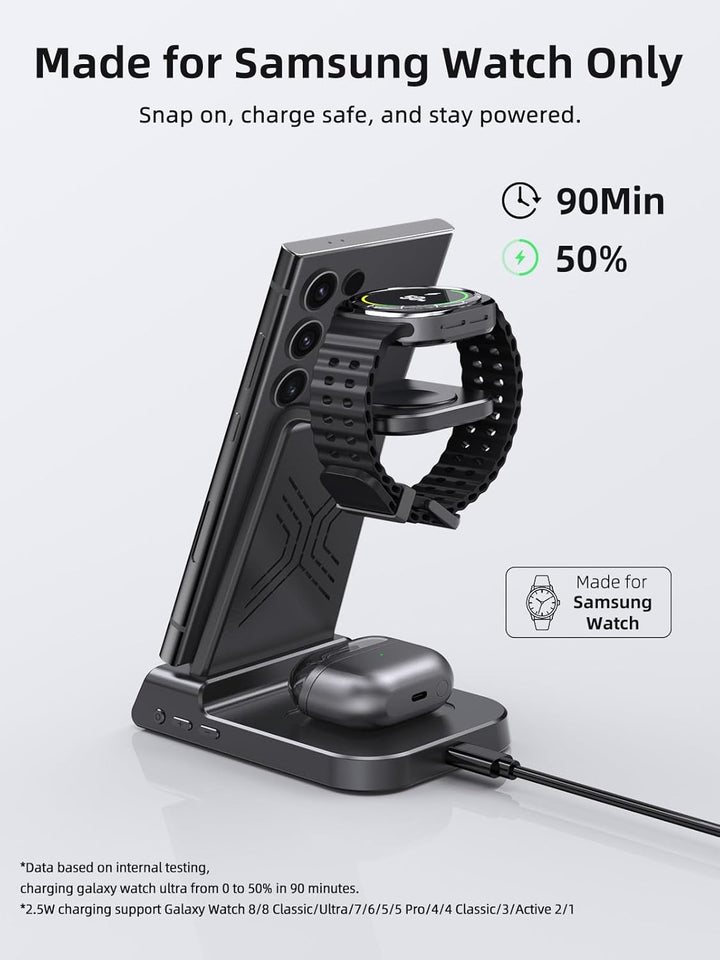 Wireless Charger für Samsung Galaxy S24 Ultra, Induktive ladestation für Samsung Watch 6, 3 in 1 lad