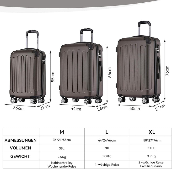 BEIBYE 2045 Zwillingsrollen 3tlg. Reisekoffer Koffer Kofferset Trolleys Hartschale in 20 Farben (Cof