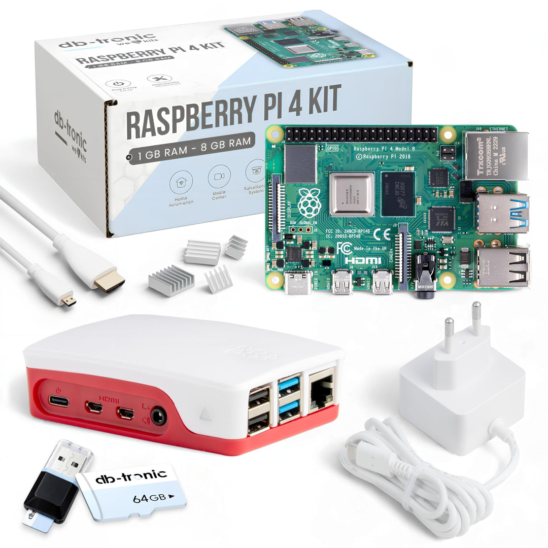 Raspberry Pi 4 1GB Starter Set | 64GB Edition | Netzteil 15W | Gehäuse rot/weiss | 4k Micro HDMI Kab