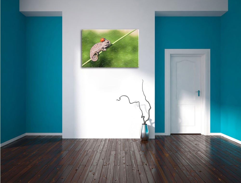 Pixxprint Süsser Gecko mit einem Marienkäfer als Leinwandbild/Grösse: 100x70 / Wandbild/Kunstdruck/f
