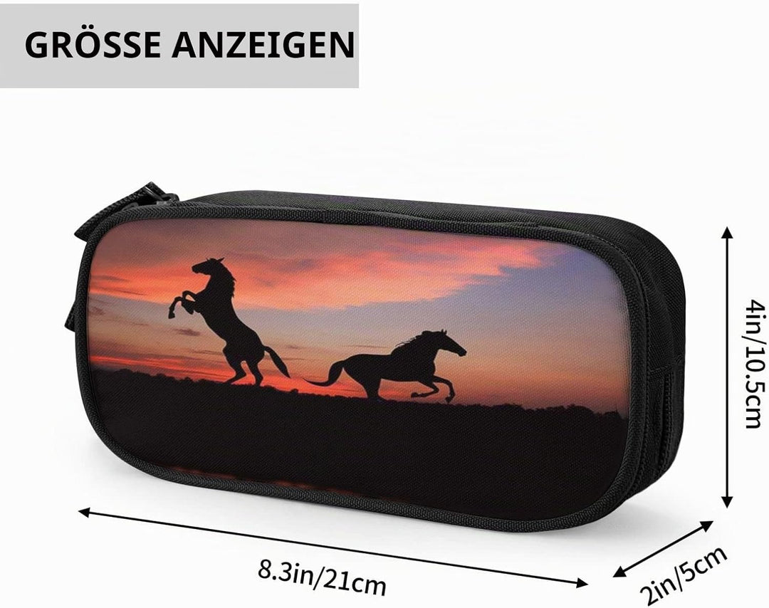 Federmäppchen Pferd Sonnenuntergang Federmappe Etui für Jungen Mädchen Grosse Schulsachen Federtasch