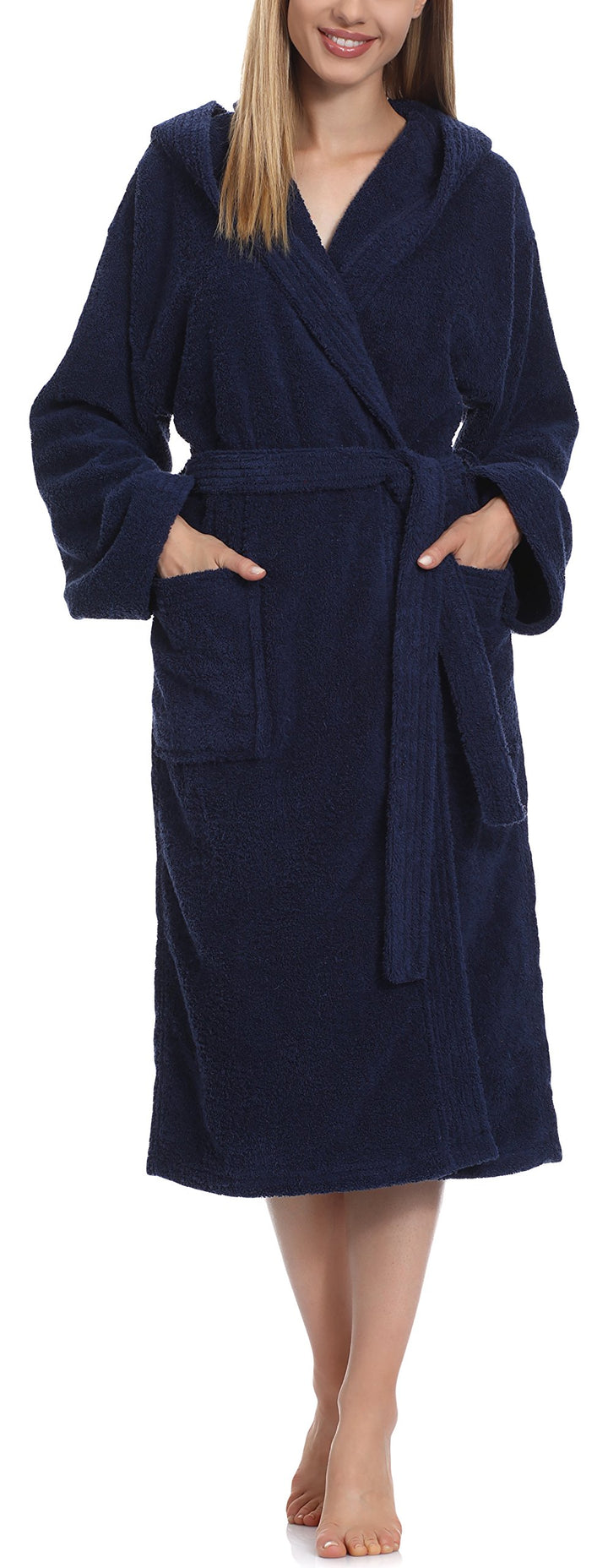 Ladeheid Damen Frottee Bademantel aus 100% Baumwolle LA40-102 S Dunkelblau (D12) (Gramatur 450), S D