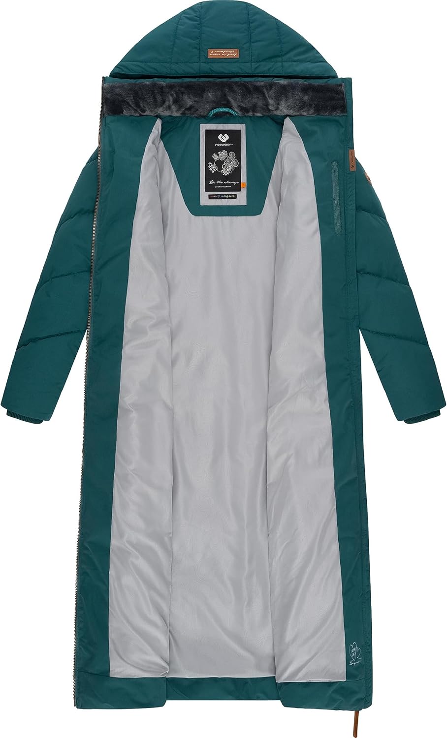Ragwear Damen Wintermantel Warmer wasserdichter Steppmantel lang mit Abnehmbarer Kapuze Rebelka Extr