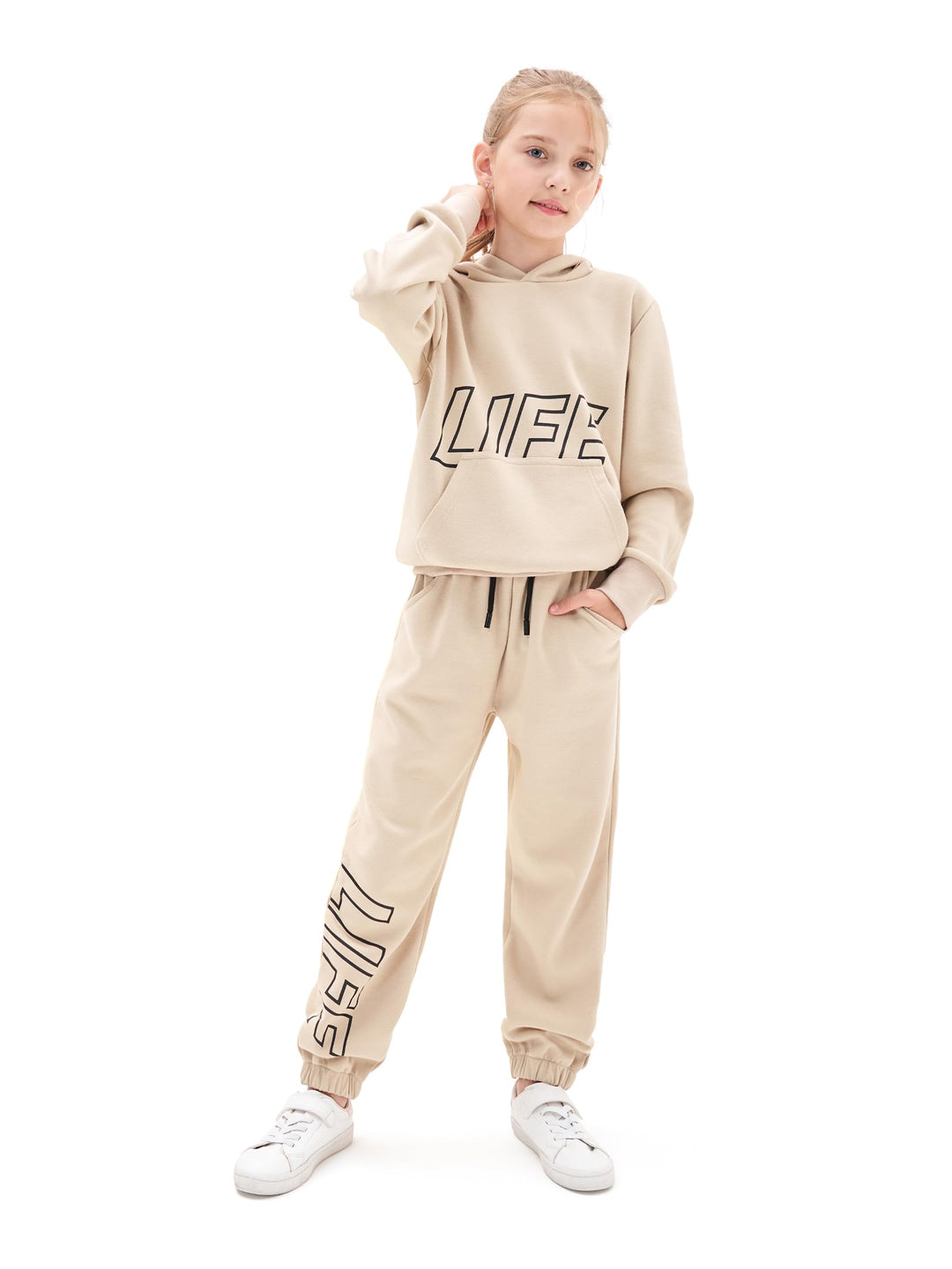 Kinder Trainingsanzug Jungen Mädchen Sportanzug, 120 Khaki