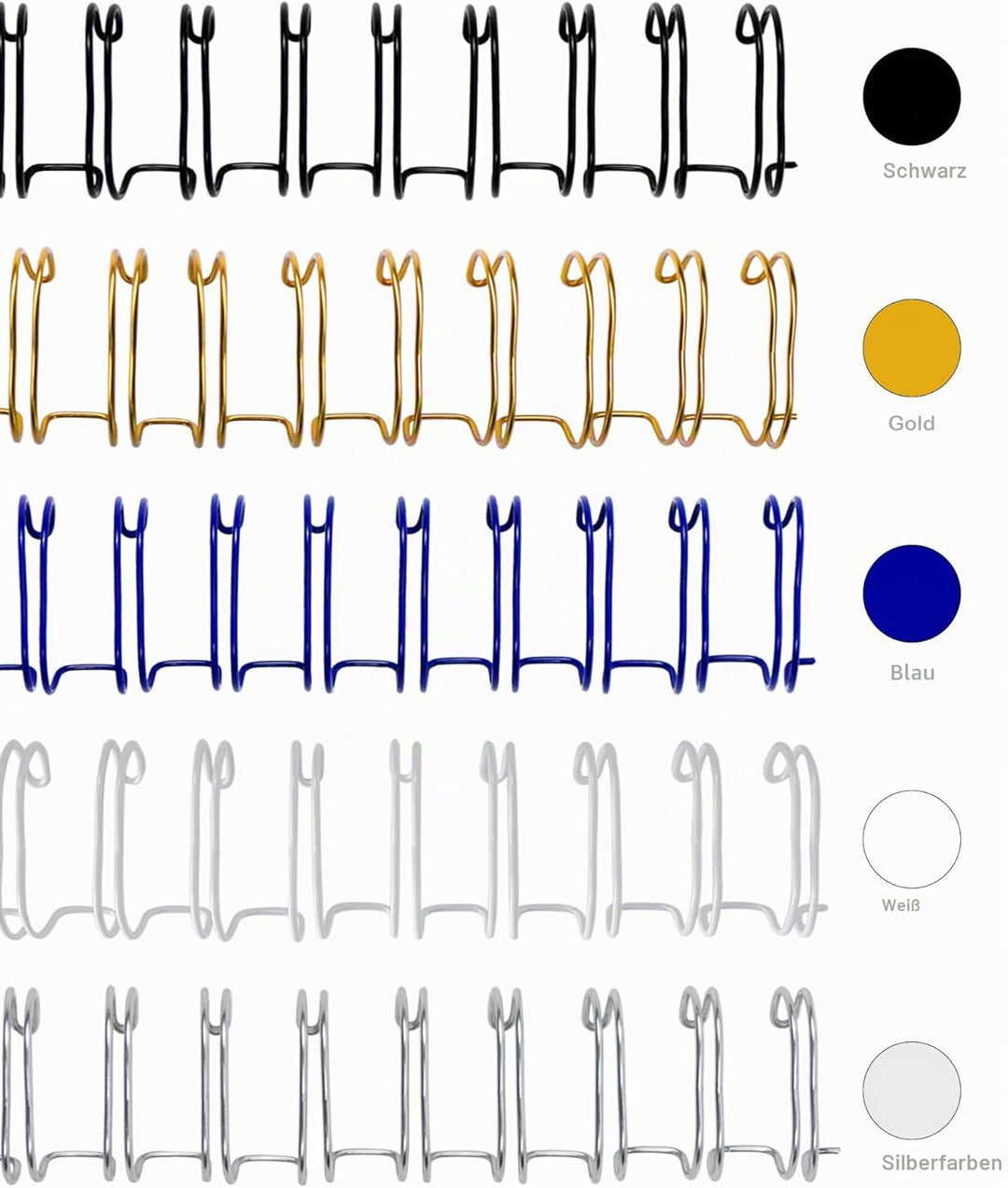 RAYSON Drahtbinderücken, 80 Blatt, 3:1 Teilung, 12,7 mm, 34 Schlaufen, A4, Mehrfarbig, 100 Stück 12,