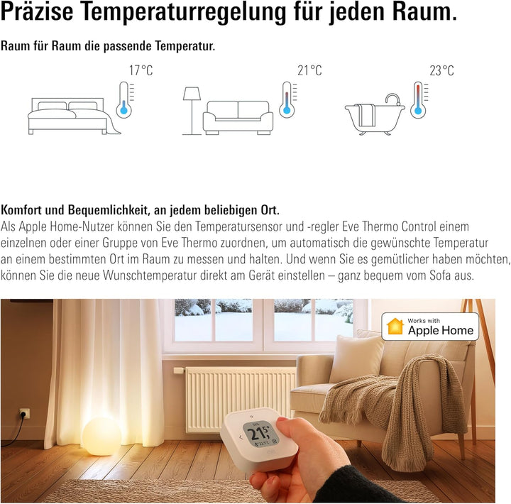 Eve Thermo (Matter, 5. Gen.): Smartes Heizkörperthermostat, Heizkosten sparen, funktioniert mit Alex