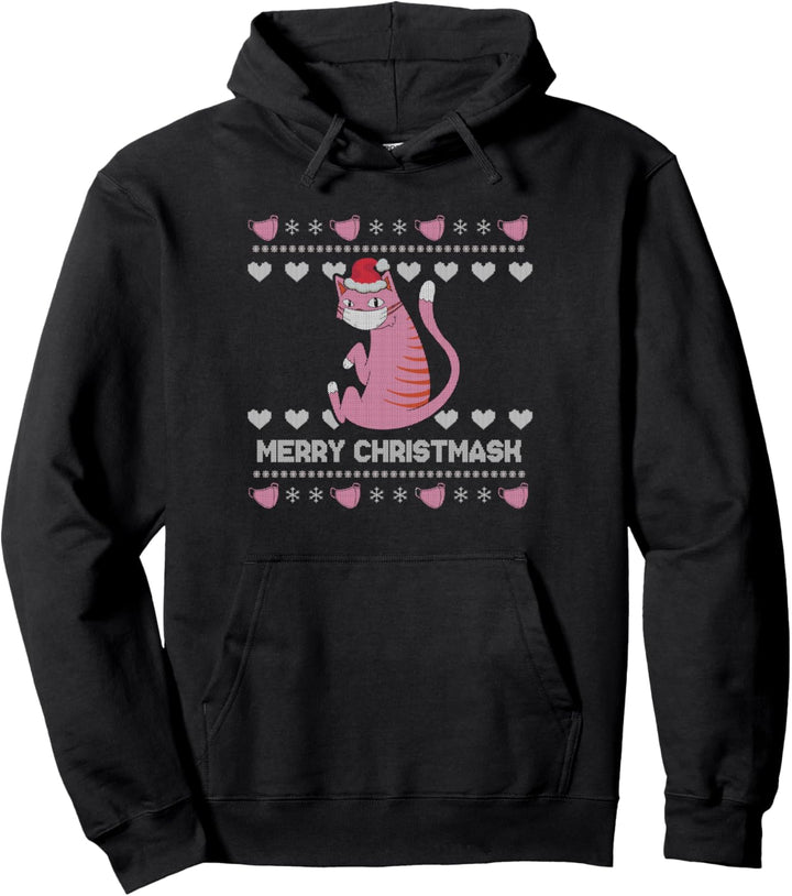 Christmask Katze Maske Mundschutz Ugly Christmas Sweater Pullover Hoodie