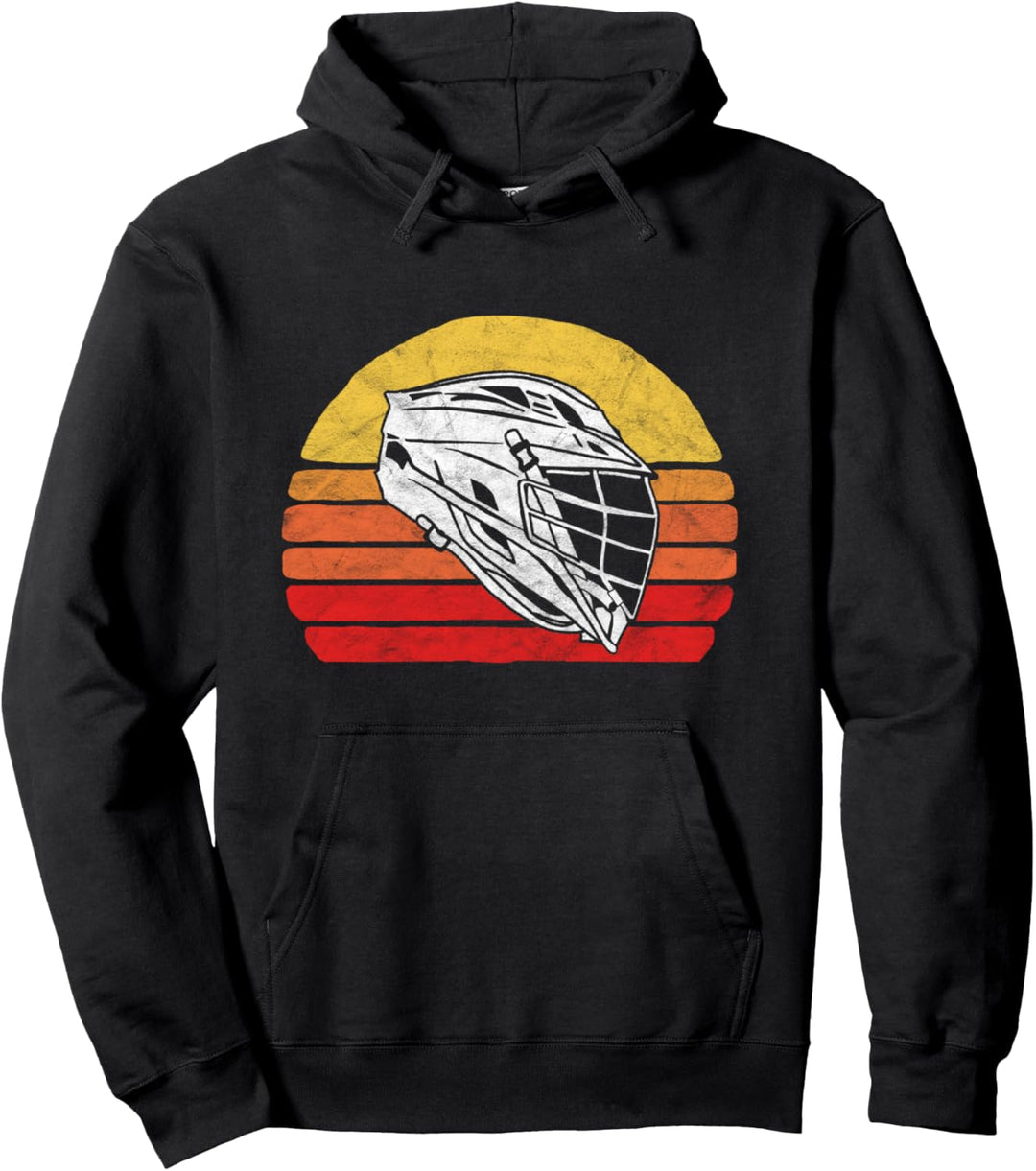 Retro Lacrosse Helmet Lax Design &amp; Vintage 80s Sunset Pullover Hoodie
