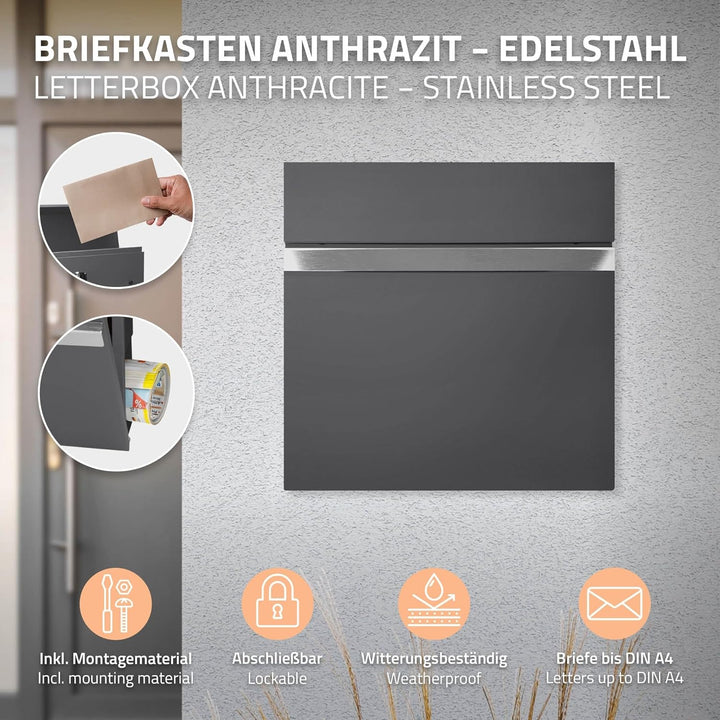 ECD Germany Standbriefkasten mit Zeitungsfach, Design Briefkasten Standfuss freistehend, Briefkasten