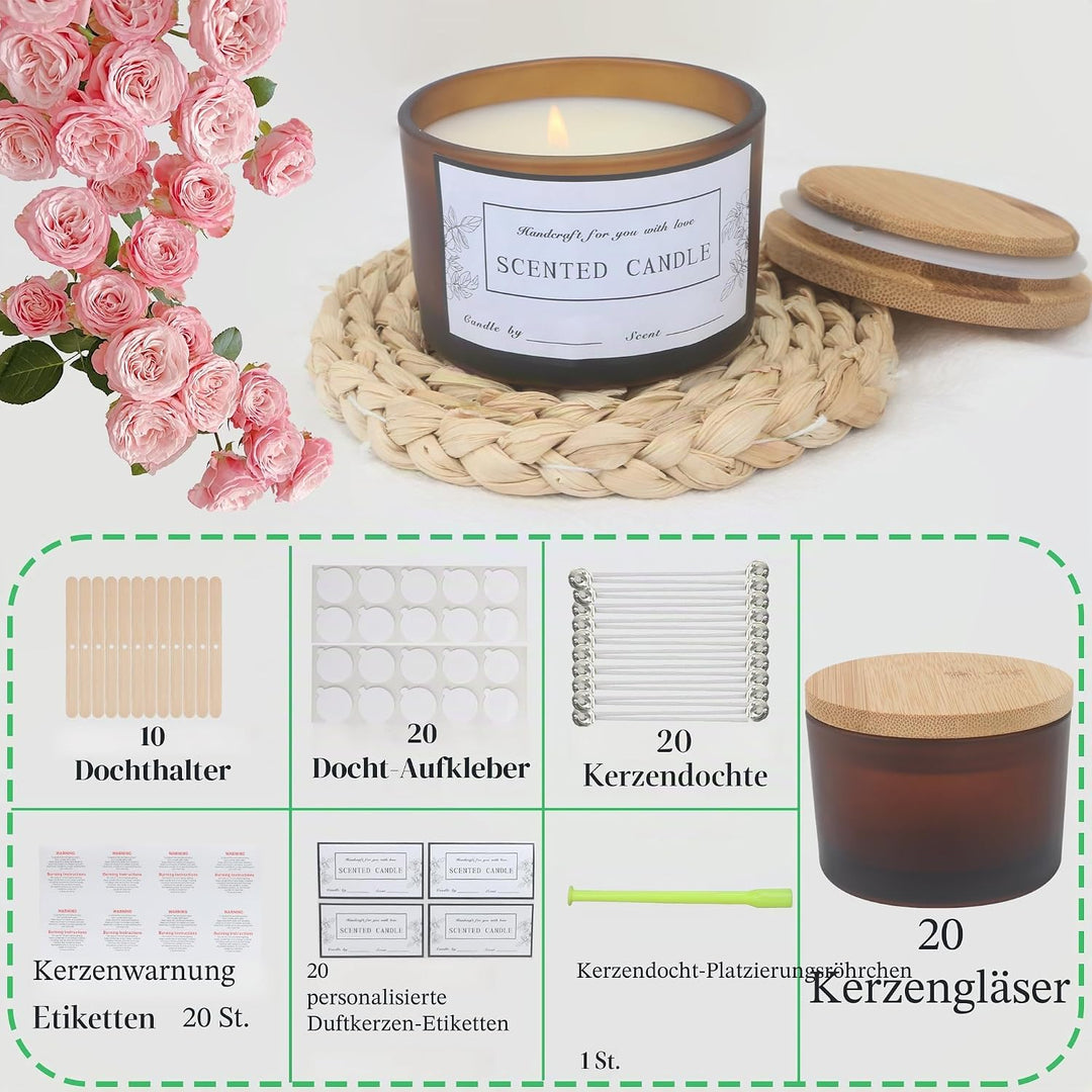 MILIVIXAY 20 Stück 118 ml Milchglas-Kerzengläser mit Deckel und Kerzenherstellungs-Kits – grosse bre