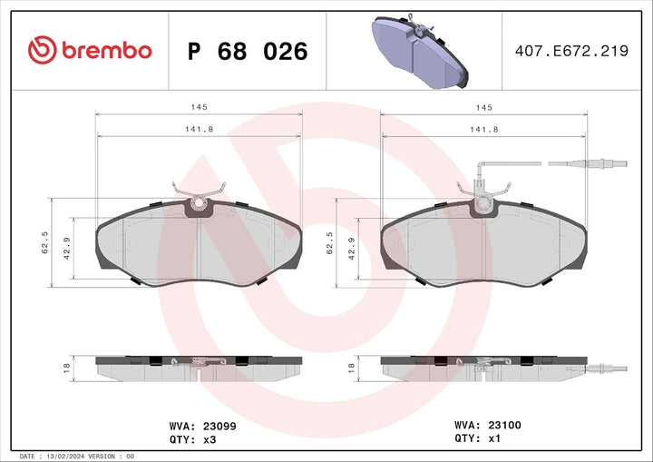 Brembo P 68 026 Bremsbelagsatz, Scheibenbremse - (4-teilig)