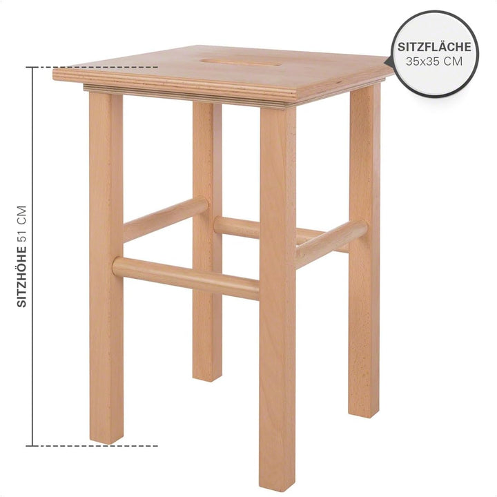 Sport-Tec Holzhocker aus Hartzholz, Arbeitshocker, Sitzhocker, Schemel, Kinderhocker 51 cm, 51 cm