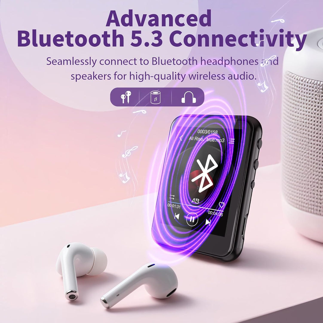 64 GB MP3-Player mit Bluetooth 5.3, 2,4-Zoll-Touchscreen, FM-Radio, Sprachaufzeichnung, Hi-Fi-Sound,