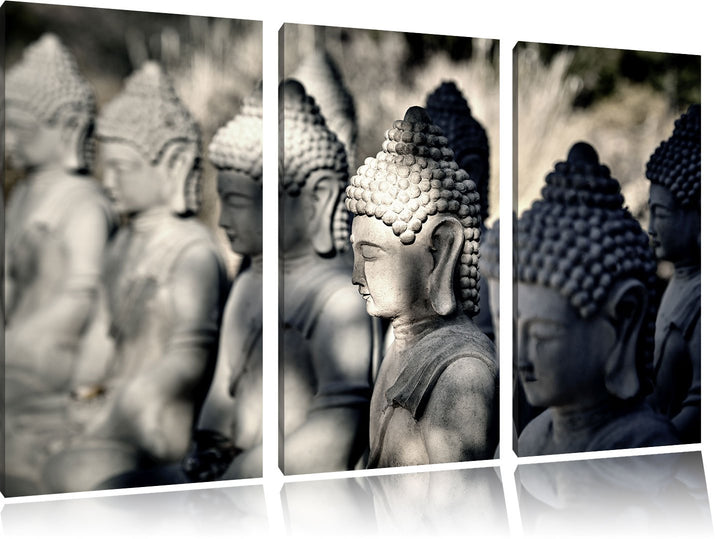 Pixxprint Buddha-Statuen in Einer Reihe als Leinwandbild/Grösse: 3 Teilig (120x80) cm/Wandbild/Kunst
