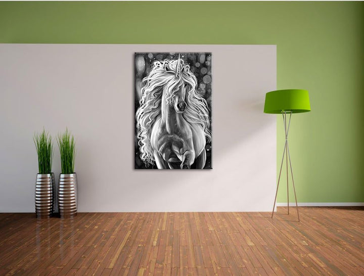 Pixxprint Trabendes Einhorn als Leinwandbild/Grösse: 100x70 / Wandbild/Kunstdruck/fertig bespannt, 1