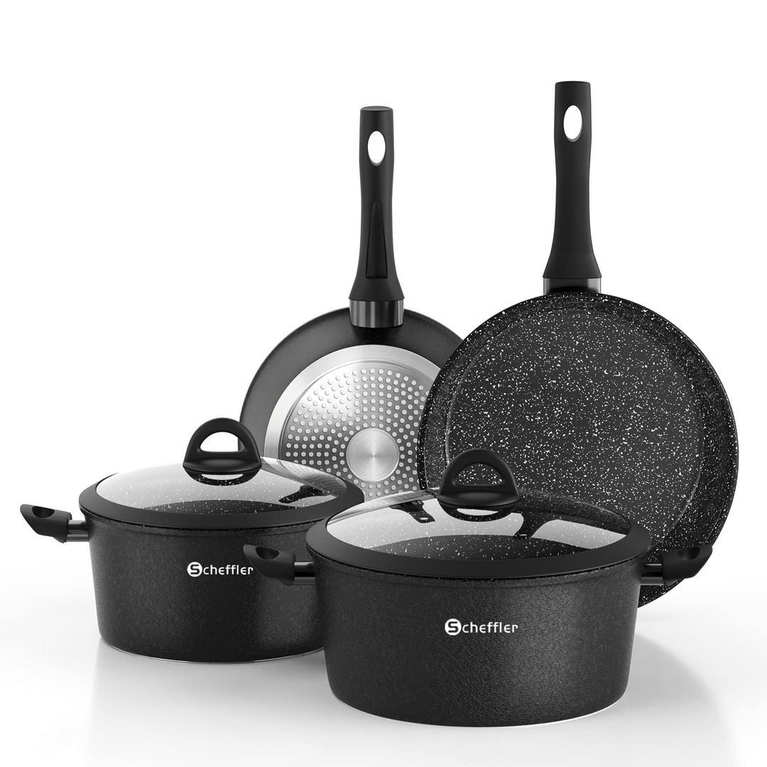 Topfset Induktion Scheffler Aluminium Kochgeschirr Set mit Glasdeckel, Töpfe und Pfannen mit Antihaf