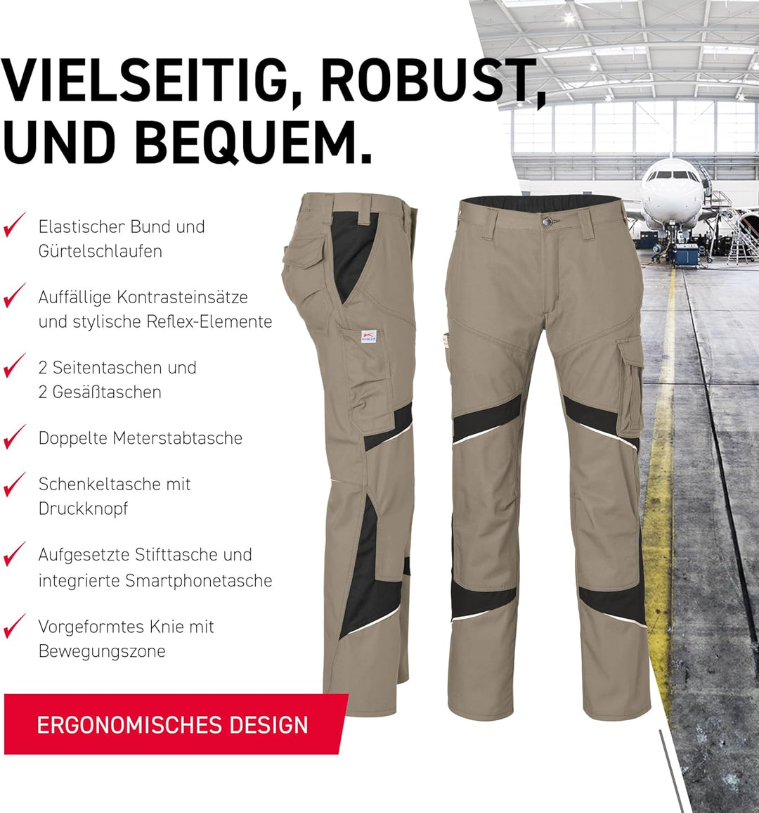 KÜBLER Workwear KÜBLER ACTIVIQ Damen-Arbeitshose sandbraun/schwarz Sandbraun/Schwarz 50, Sandbraun/S