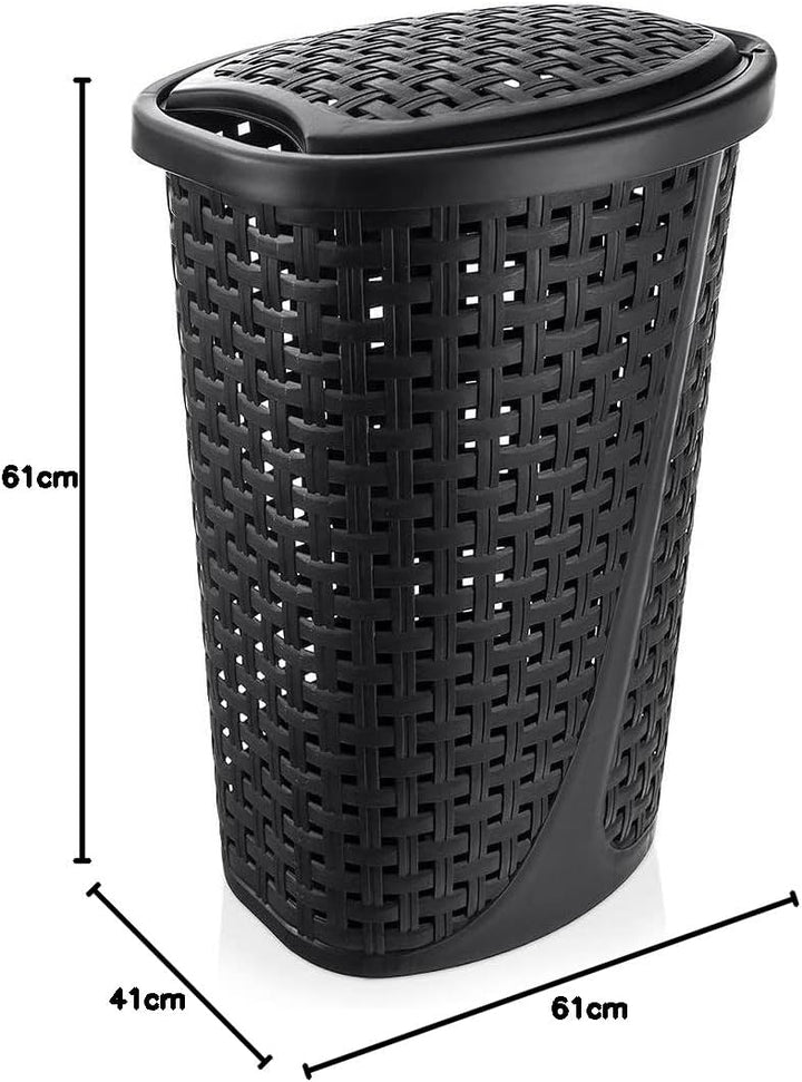 Wäschekorb Wäschetonne Wäschesammler Wäschebox Wäschebehälter mit Deckel schmal schwarz 45 L 41x32x6