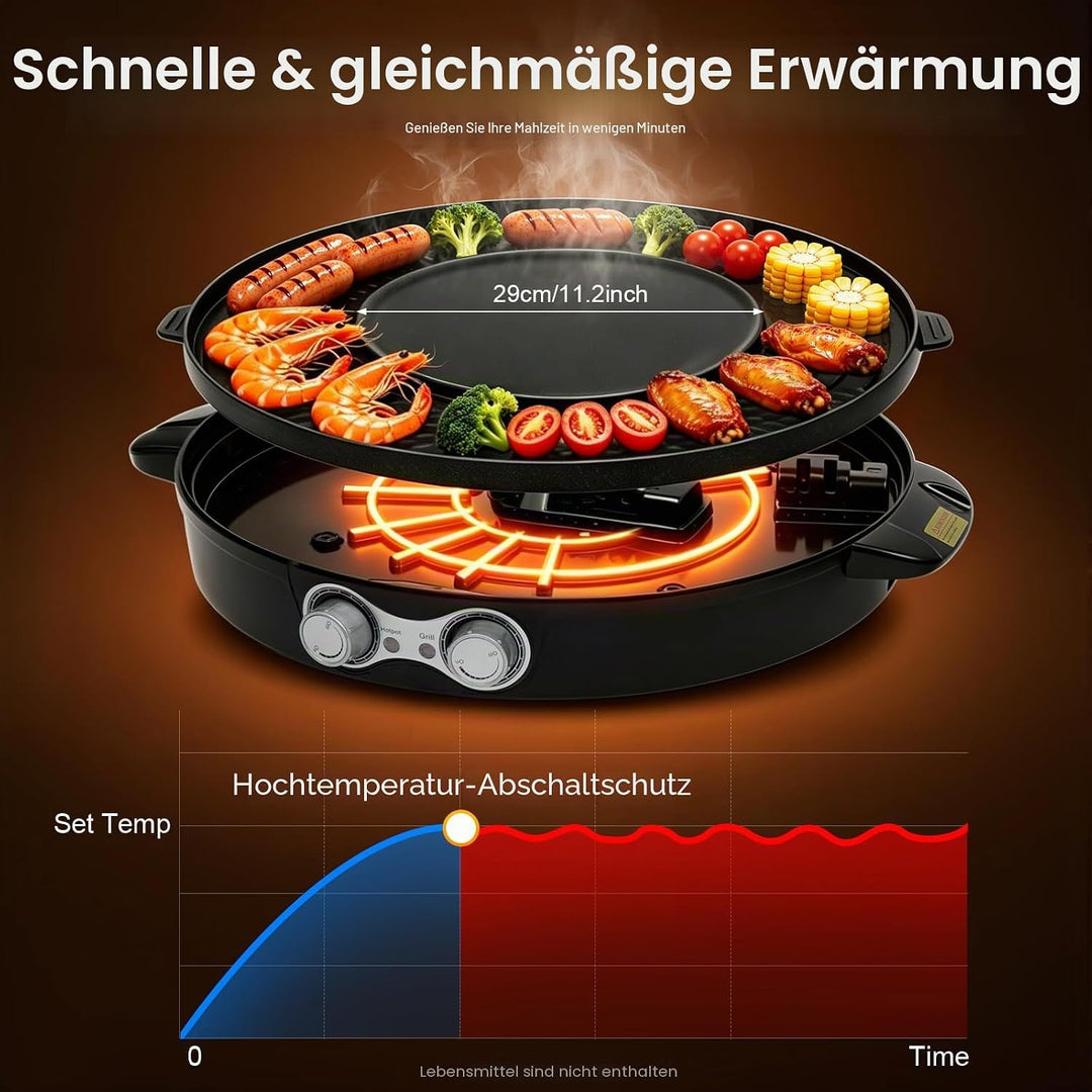 Elektrischer Hot Pot 2200W, 2 in 1 Multifunktion Elektrische Grill Hot pot mit Abnehmbar Kochplatte,