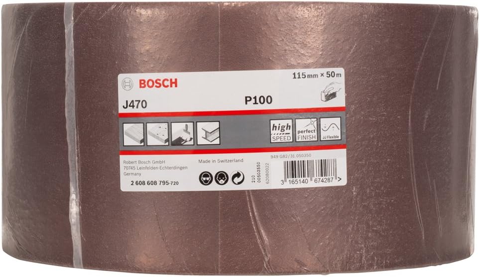 Bosch Professional Schleifrolle für Holz und Farbe (115 mm, 50 m, Körnung 100, J470), Körnung 1
