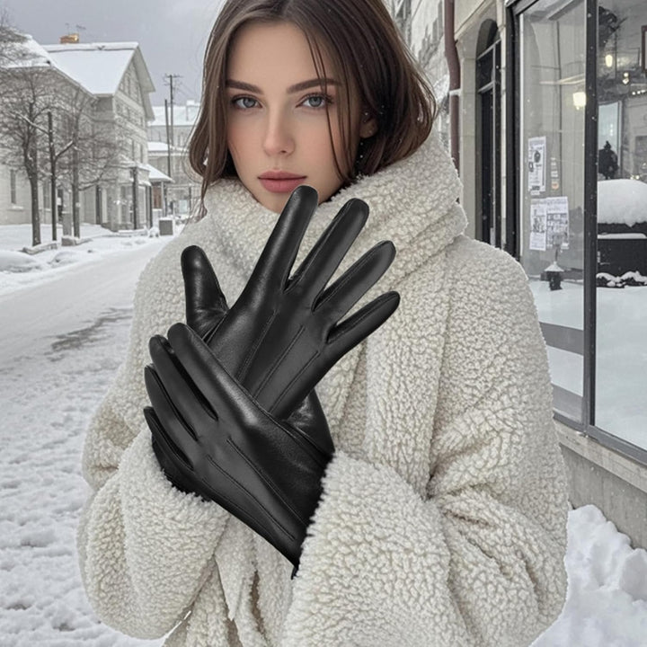 BISON DENIM leder handschuhe damen-Kaschmirverkleidung, Touchscreen und Winterhandschuhe Schwarz S,