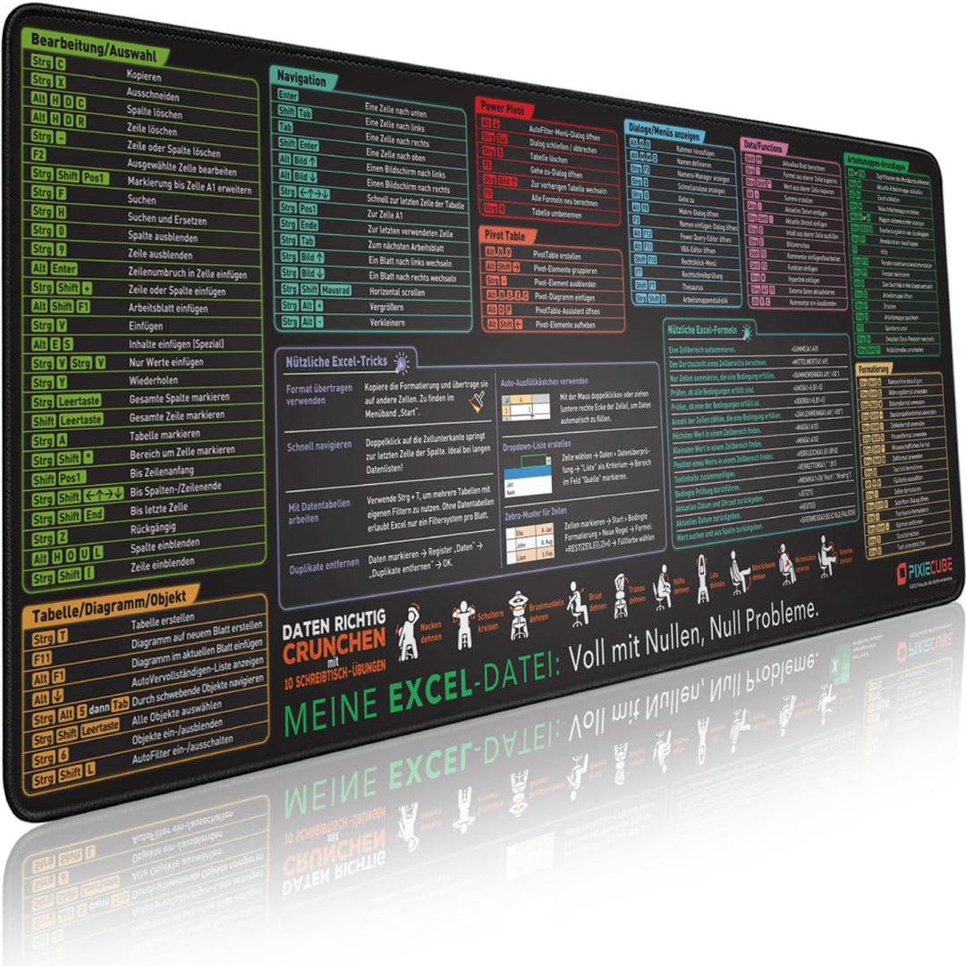 Excel Shortcuts unterlage Deutsch | Shortcut-Tasten-Mauspad | erweitertes grosses XL-Spickzettel Gam