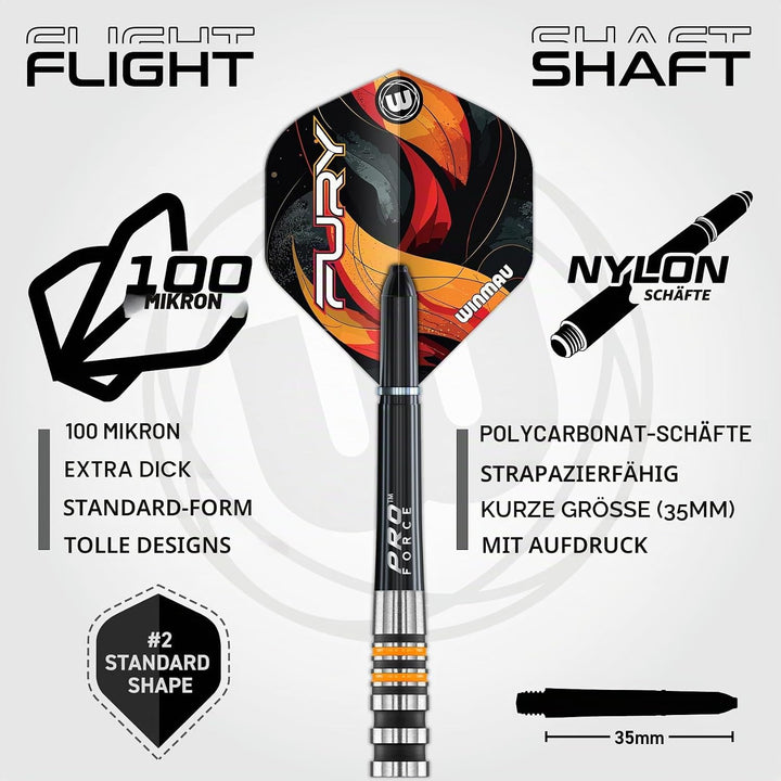 WINMAU Fury 24 Gramm Profi Wolfram Steeltip Dartpfeile Set mit Flights und Schäfte