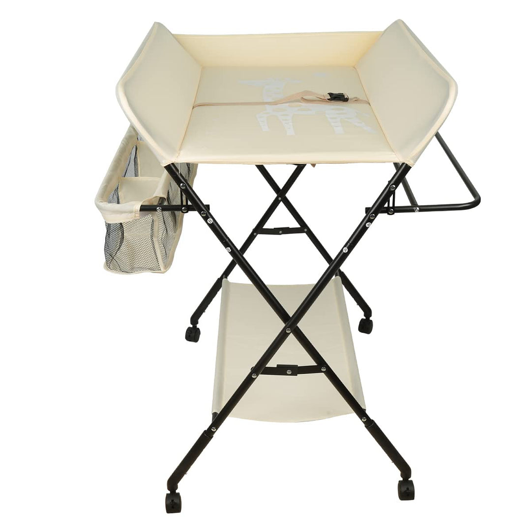 OHMG Baby Wickelkombi Klappbare Wickelkommode,Wickeltisch mit Rollen,Mobiler Wickeltisch mit Wickela