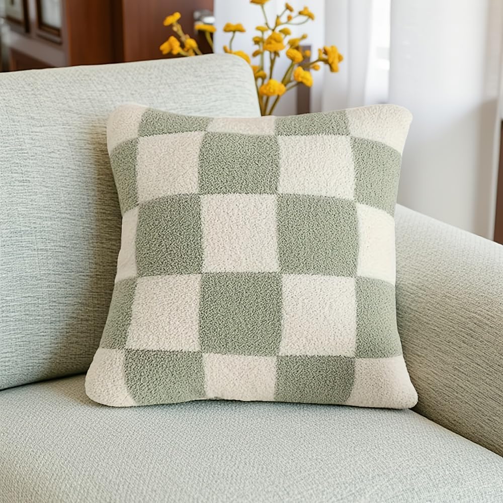 NIDITW Set mit 2 ultraweichen Schachbrett-Kissenbezügen, flauschig, Mikrofaser, Schachbrett, Gingham