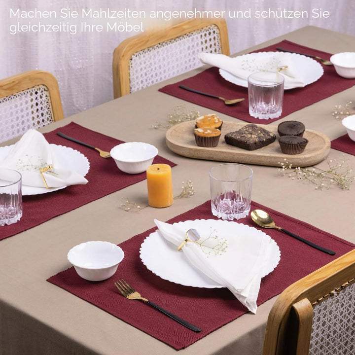RAJRANG Poly-Baumwolle Tischsets, 6er Set, für Esszimmer und Küche, Stoff Platzsets, Maron, 19x13 Zo