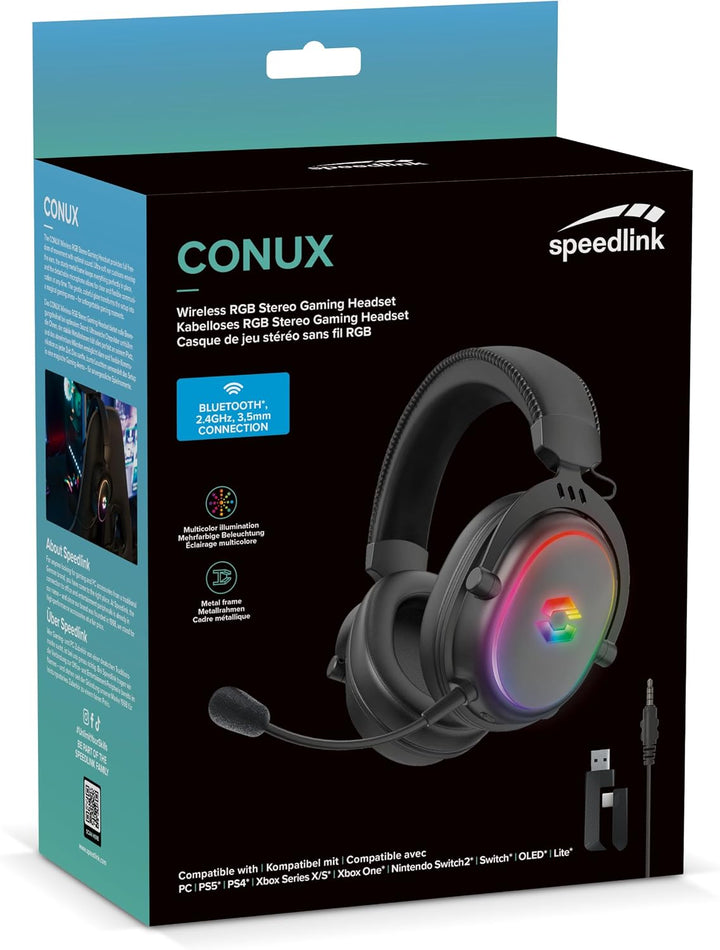 Speedlink CONUX RGB Gaming Headset Wireless Bluetooth USB 2.4G 3,5mm Klinke | mit Mikrofon, Metallra